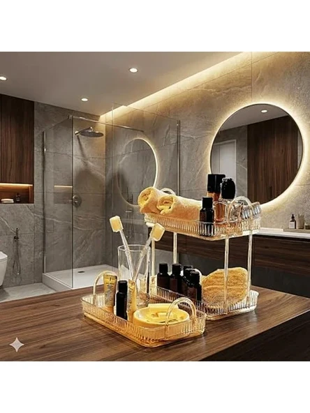 Amber Sarı Renkli Banyo Düzenleyici Raf, İki Katlı ürün görseli 1