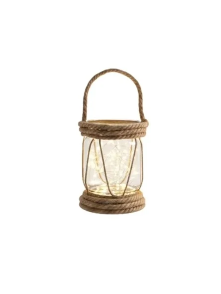 Pilli LED Işıklı 20x10 cm Rustik Cam Fener, Bahçe ve Balkon Dekorasyonu ürün görseli 1