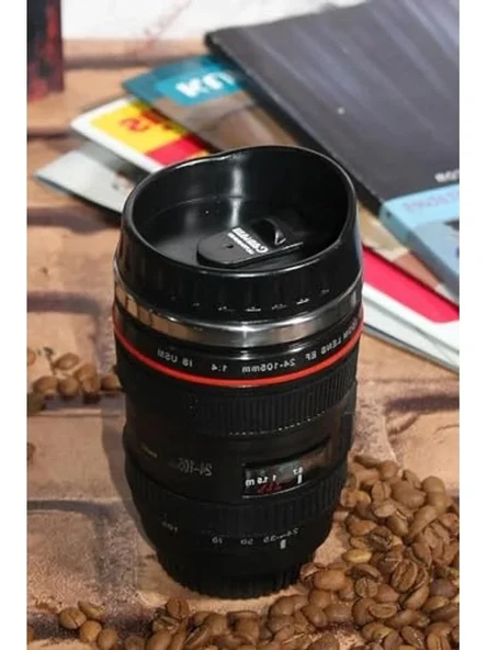 Objektif Kupa Lens Kupa Kahve Ve Çay İçin Termos Kupa Fotoğraf Tutkunları İçin Dekoratif Hediyelik 350 ml (Plastik Kapak) ürün görseli 1