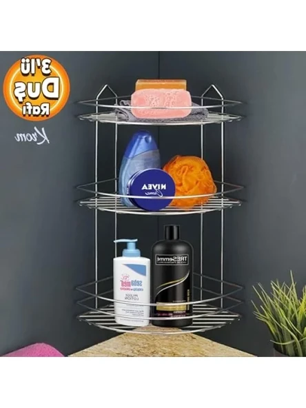 Oval Krom 3 Katlı Banyo Duş Rafı ve Organizer - Resim 3