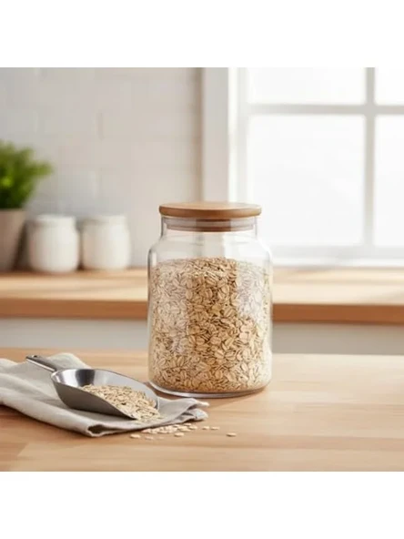 Bambu Kapaklı Borosilikat Cam Kavanoz, Sızdırmaz 800ML ürün görseli 1