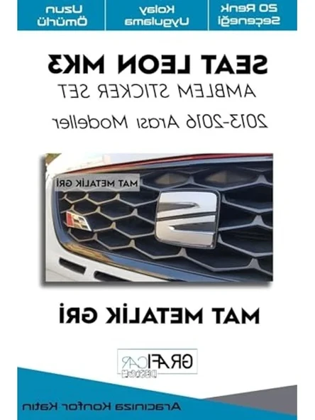 Kaplama Sticker Seti, Seat Leon Mk3 Amblem, Mat Metalik Gri ürün görseli 1