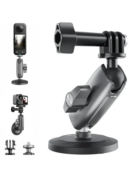 Manyetik Aksiyon Kamera Tutucu 360° Döner Çift Bilyalı Başlık Metal Montaj Aparatı Güçlü Mıknatıslı Araç Dışı Çekim Vlog Video Kayıt Sabitleyici 1/4 Adaptörlü, CMM-001 ürün görseli 1