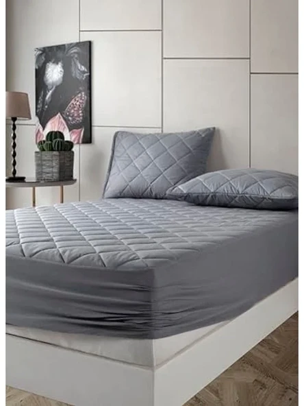 Pamuklu Fitted Yatak Koruyucu Alez, 160x200 cm, Gri ürün görseli 1