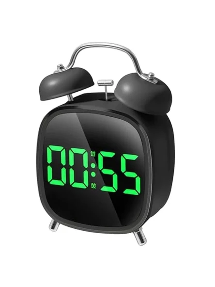 Metal retro çift çan, arkadan aydınlatmalı büyük ekran, yatak odası için küçük dijital LED komodin, yetişkinler, gençler ve derin uykuya sahip çocuklar için yüksek sesli çalar saat ürün görseli 1