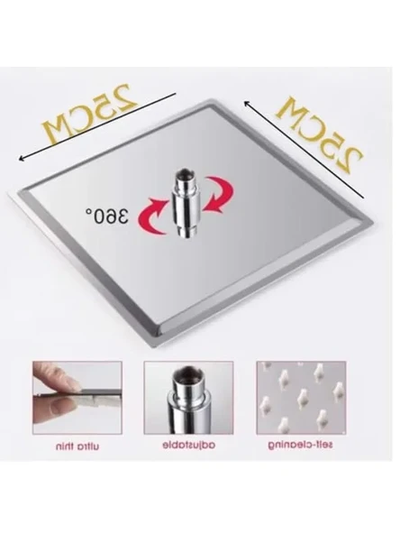304 Paslanmaz Çelik Duş Başlığı, 25 cm Kare Model - Resim 3