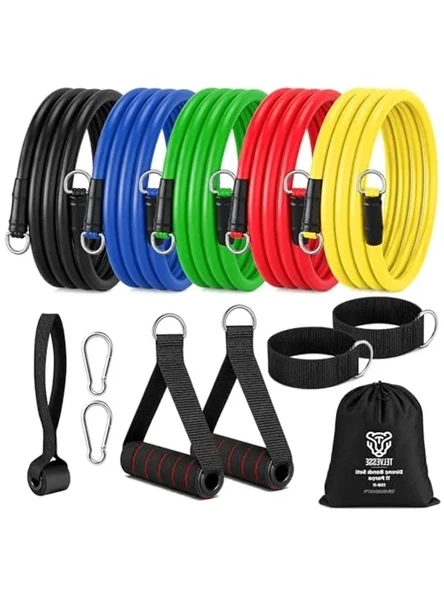 30 Direnç Bandı Seti 11 Parça Çantalı Pilates Aerobik Egzersiz Barfiks Spor Lastiği Tüp Bant TDB11 ürün görseli 1