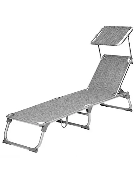 Gölgelikli Katlanabilir Şezlong, 55x193x31 CM, Gri Kırçıllı Renk Seçeneği ile ürün görseli 1