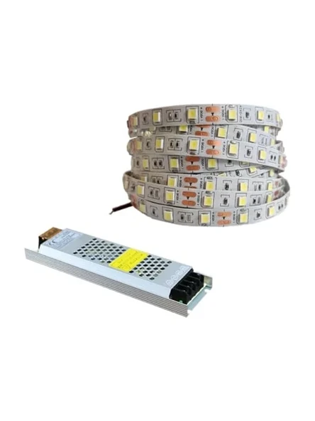 5 Metre Beyaz LED Şerit Aydınlatma, 12V 60W Trafo ile Gizli Aydınlatma Çözümü ürün görseli 1