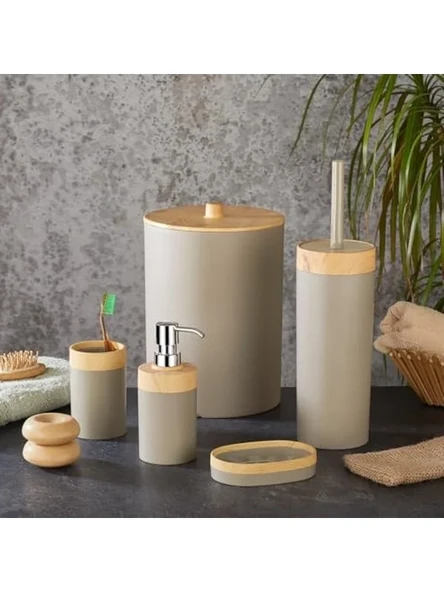 5 Parça Bambu Görünümlü Banyo Seti, Antibakteriyel ve Şık Tasarım ürün görseli 1