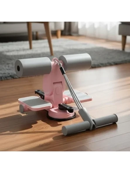 Mekik Çekme Spor Aleti, 4 Direnç Bantlı ve Pembe Gri Renk ürün görseli 1