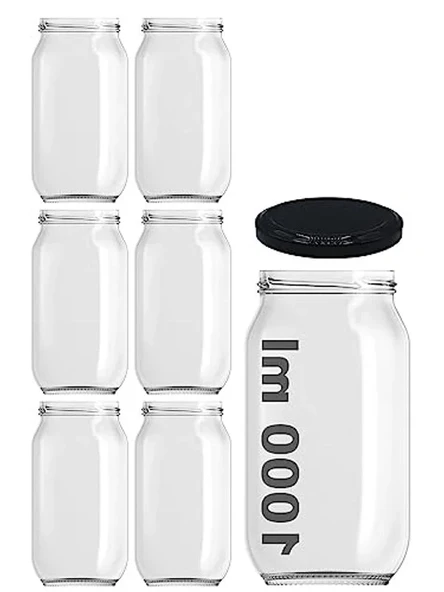 1000 ml Kapasiteli Şeffaf Cam Kavanoz, 6'lı Set, Metal Kapaklı ürün görseli 1