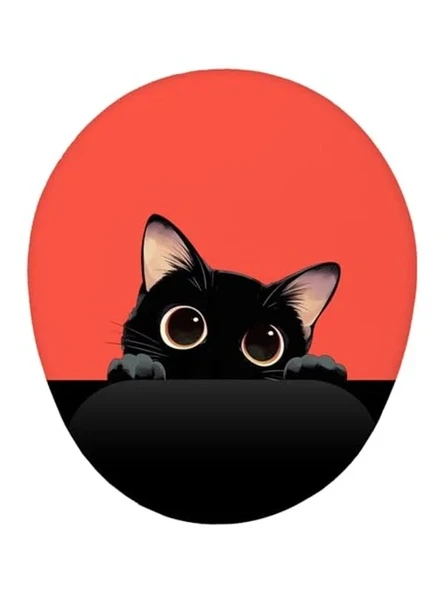 Kedi Tasarımlı Bilek Destekli Mouse Pad, Kırmızı Renkli Şık Görünüm ürün görseli 1