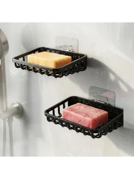 2'li Set Yapışkanlı Siyah Banyo Sabunluk, Katı Sabun Tutacağı ve Süngerlik ürün görseli 1