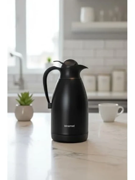 2 Litre Kapasiteli Çelik Termos, Siyah Renk, Şık ürün görseli 1