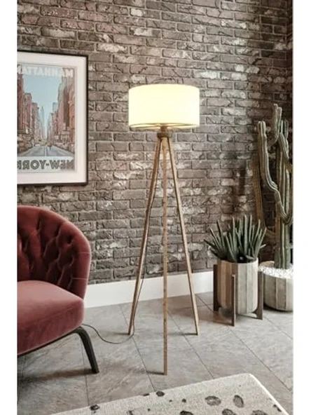 3 Ayaklı Tripod Lambader, MDF Ahşap Ayaklı Modern Lamba ürün görseli 1