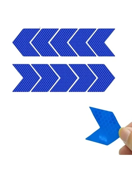10 Adet Chevron Şekilli Yansıtıcı Sticker Seti, Tüm Araçlar İçin (Mavi) ürün görseli 1