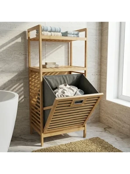 Bambu Görünümlü 2 Katlı Banyo Rafı, Ahşap Düzenleyici ile Şık Kullanım ürün görseli 1