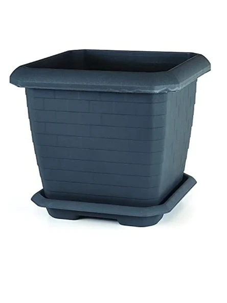 Tabaklı Kare Saksı, 37 cm Boyut, 25,5 Litre Kapasite, Antrasit Renk ürün görseli 1