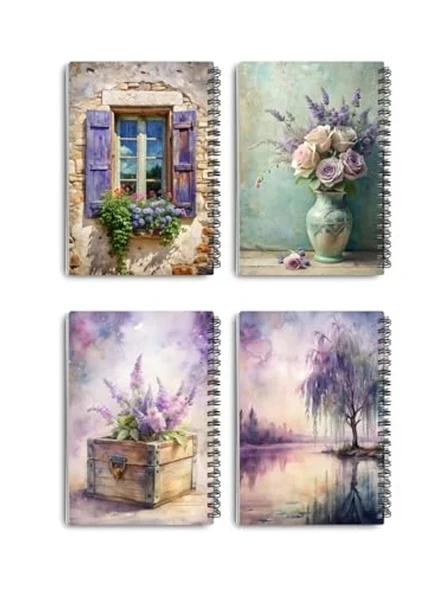 Nostaljik Tasarımlı 4'lü Defter Seti, A5 Boyut, Çizgisiz ürün görseli 1