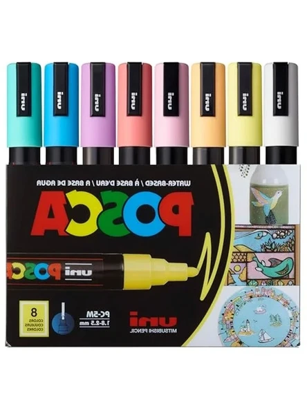 UNİ POSTER MARKÖRÜ SET PC-5M/8C SC SOFT RENK 8 Lİ ürün görseli 1