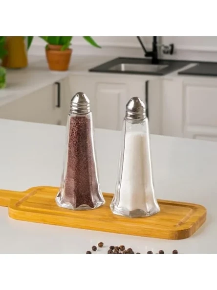 50 mL Cam Gövdeli Metal Tuzluk ve Biberlik Seti, 2'li Paket ürün görseli 1