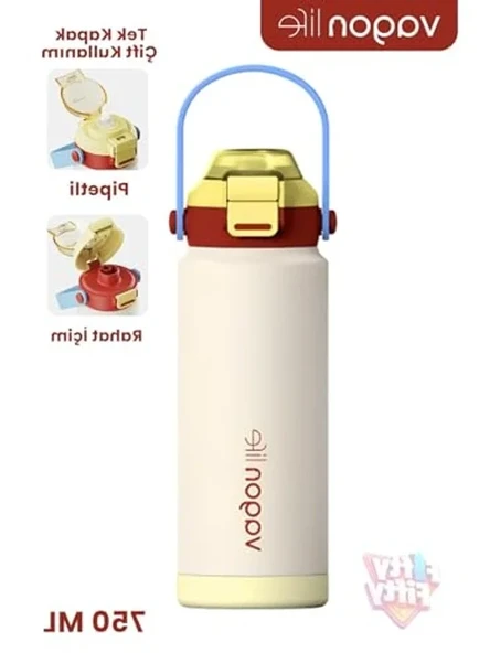 750 ML Paslanmaz Çelik Termos, Pipetli ve Kulplu - Resim 2