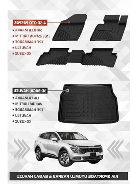 2022+ Kia Sportage için Premium Paspas ve Liner, 4.5D Bagaj Havuzu ürün görseli 1