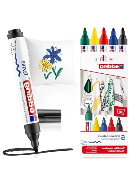 Siyah Tekstil Kalemi, 5 Adet Set, 2-3 mm Uç ürün görseli 1