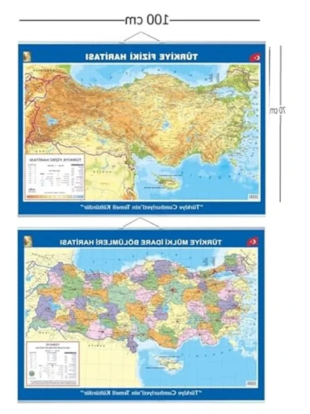 70x100 cm Boyutunda Büyük Türkiye Haritası, Çift Taraflı ve Askılı Tasarım ürün görseli 1