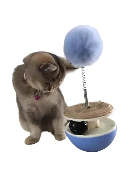 İnteraktif Kedi Oyuncağı - Hacıyatmaz Tüylü Peluş ve Zilli Top ürün görseli 1
