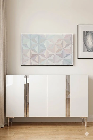 KA1298BS ANKA Konsol ve Tv Sehpası Beyaz-Silver 120cm ürün görseli 1