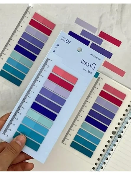 10 Renkli Şeffaf İndeks Sticker Seti, Kitap Ayracı İçin ürün görseli 1