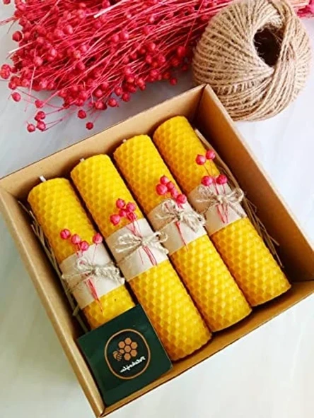 14cm x 3cm Doğal Petek Balmumu Mum Seti, Hediyelik Bal Mumu, 4 Adet ürün görseli 1