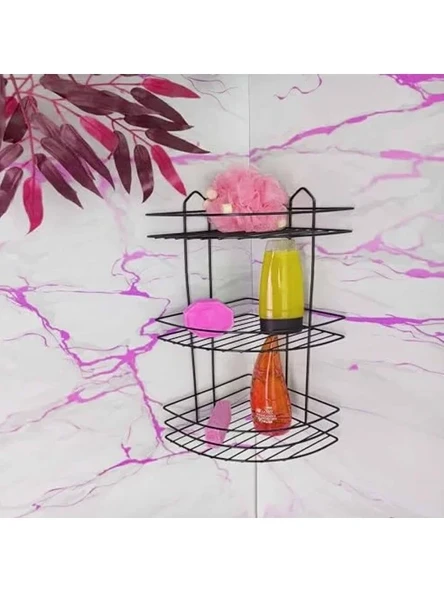 Oval 3 Katlı Banyo Duş Rafı, Siyah Renk - Resim 3