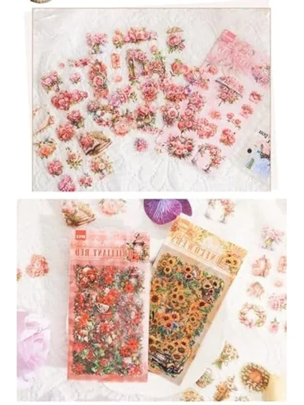 Şeffaf Sticker Seti, 6 Sayfa, Pembe Çiçek Desenli ürün görseli 1