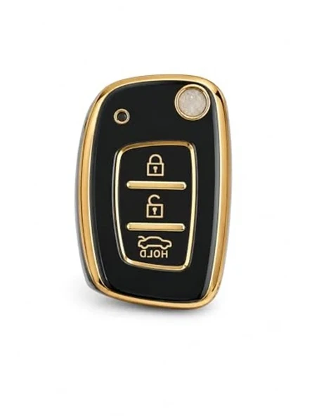 AutoHan Keys Hyundai Araç Kumanda Kılıfı, Siyah-Altın, Silikon, I20 I10 Elantra Accent Modelleri için, Nano Yüksek Kalite ürün görseli 1
