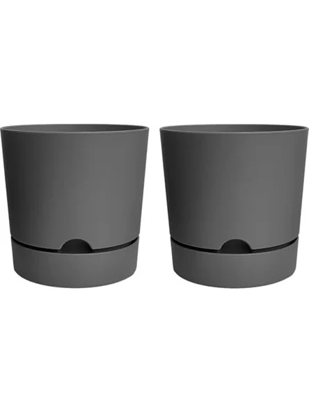 Drenajlı Plastik Saksı Seti, 2 Adet, 25 cm, Gri Renk, 9 Litre Kapasite ürün görseli 1