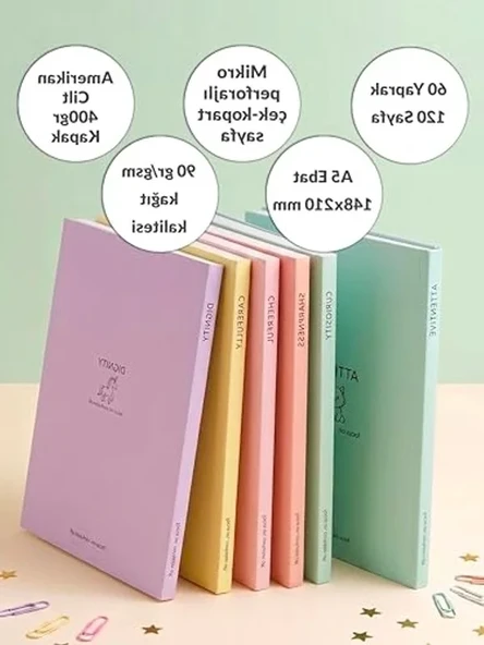 Kalın Karton Kapaklı A5 Defter Seti, 6'lı Paket - Resim 2