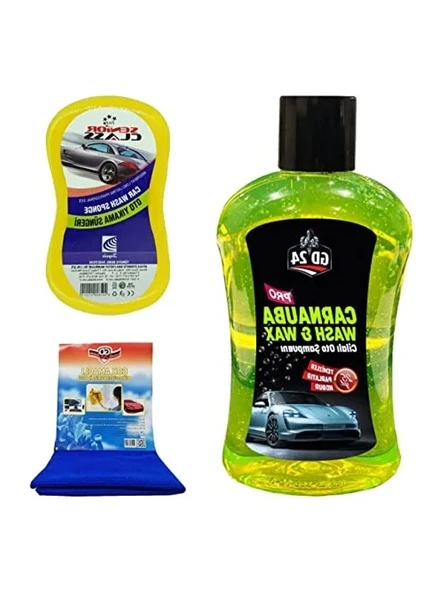 Oto Şampuanı ve Mikrofiber Bez Seti, Carnauba Cilalı ve Temizleme Araçları ürün görseli 1