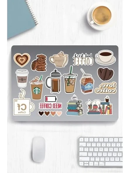 Kahve Temalı Sticker Seti - Laptop ve Telefon İçin ürün görseli 1