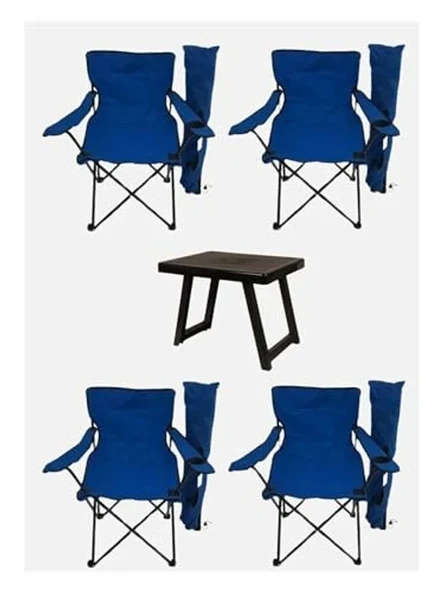 Katlanabilir 4 Adet Mavi Kamp Sandalyesi ve 50x40 cm Masa Seti ürün görseli 1