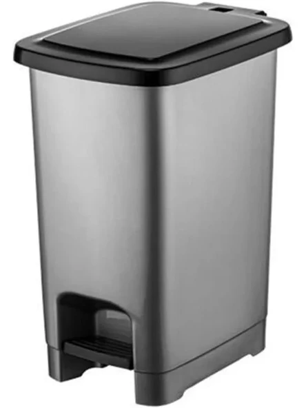 40 Litre Kapasiteli Kapaklı Plastik Çöp Kovası, Gri Renk ürün görseli 1
