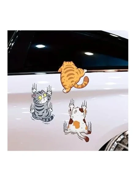 3'lü Kedi Temalı Arabaya Yapışan Sticker Seti ürün görseli 1