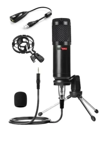 Kondansatör Stüdyo Mikrofonu - Mini Tripod ve Ses Kartı ile ürün görseli 1