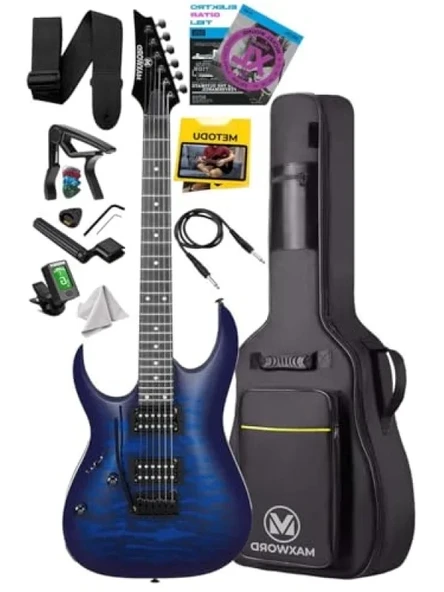 Yüksek Kaliteli Elektro Gitar - Blue Rosewood Klavye ve HH Manyetik ürün görseli 1