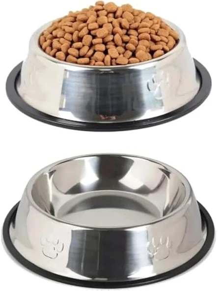 Paslanmaz Çelik Kedi ve Köpek Mama Kabı Kaymaz Tabanlı (22 cm) ürün görseli 1