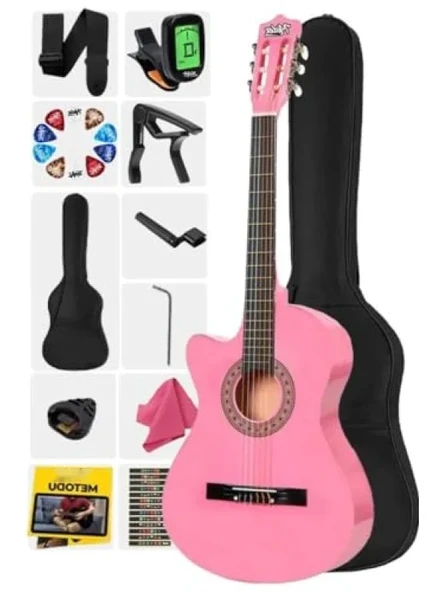 Pembe Renk Kesik Klasik Gitar 4/4 Yetişkin Boy Set ürün görseli 1