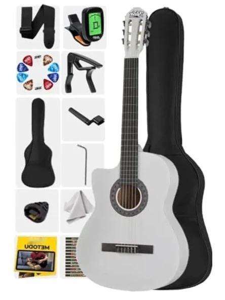 Sap Ayarlı Beyaz Klasik Gitar 4/4 Yetişkin Boy Full Set ürün görseli 1