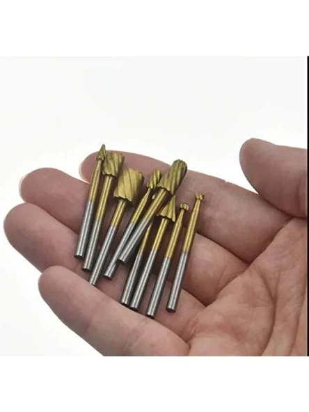 10 Parça Titanyum Freze Uç Seti - 3mm Şaft - Resim 3